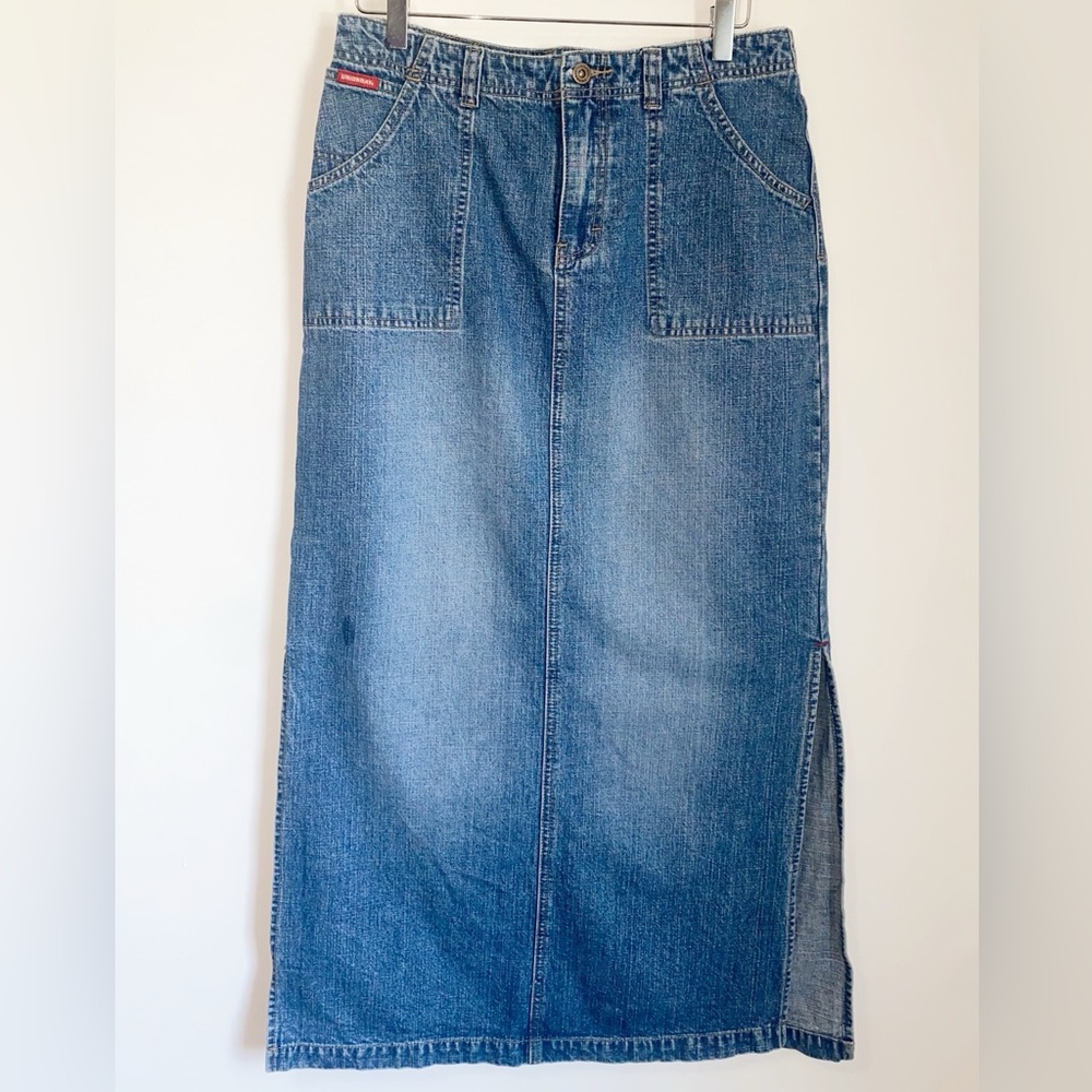 Vintage Union Bay Denim Maxi Skirt with Side Slits 9
